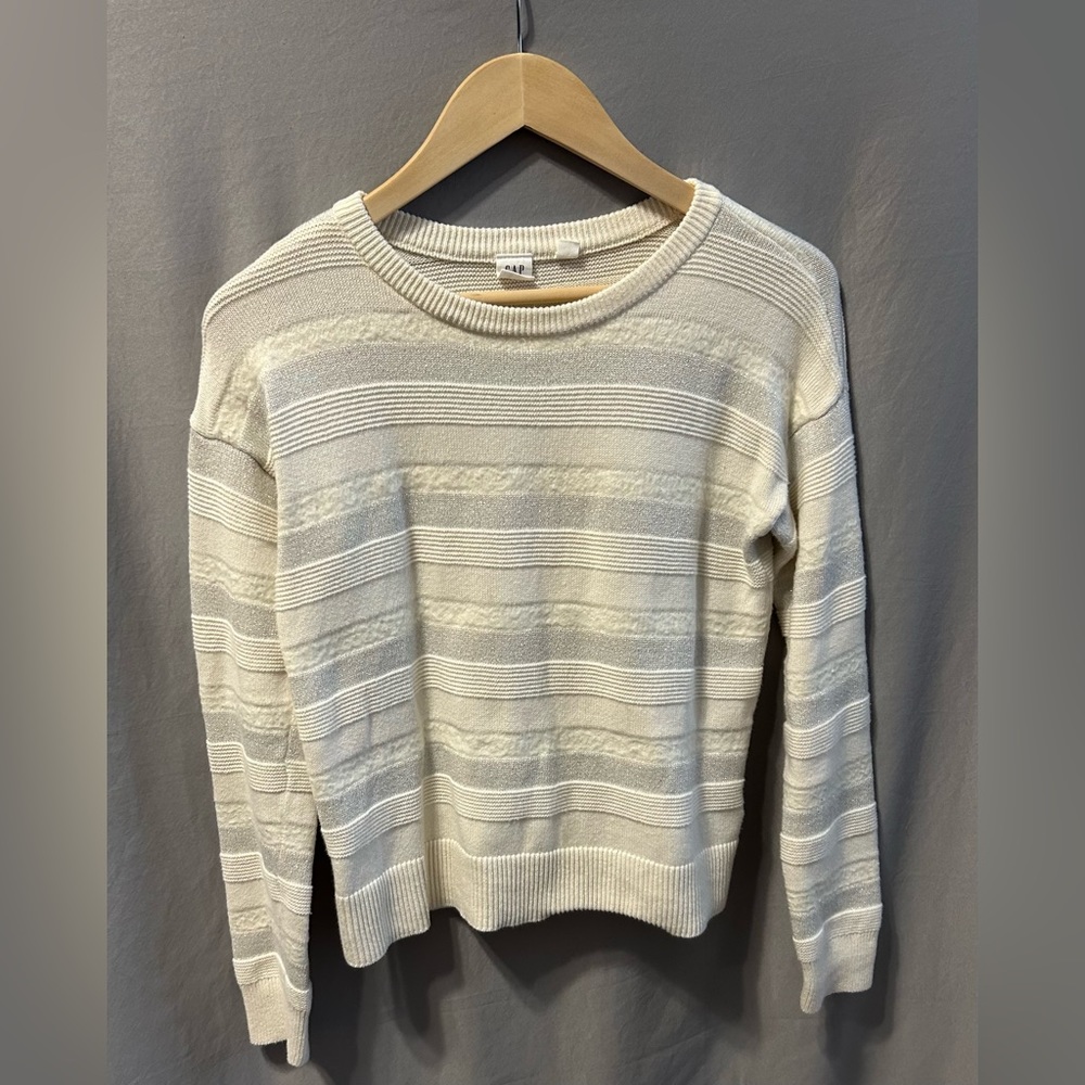 Gap Kids White and Silver Striped Sweater Girls- XXL
